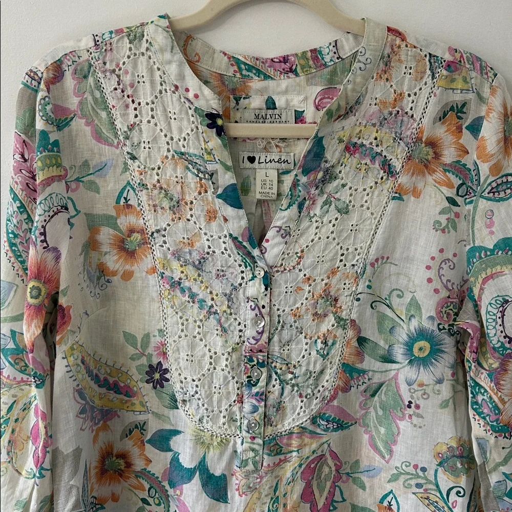 Malvin Tunic Women’s Large I Love Linen Floral Coastal Resortwear Beach Spring - Picture 3 of 12